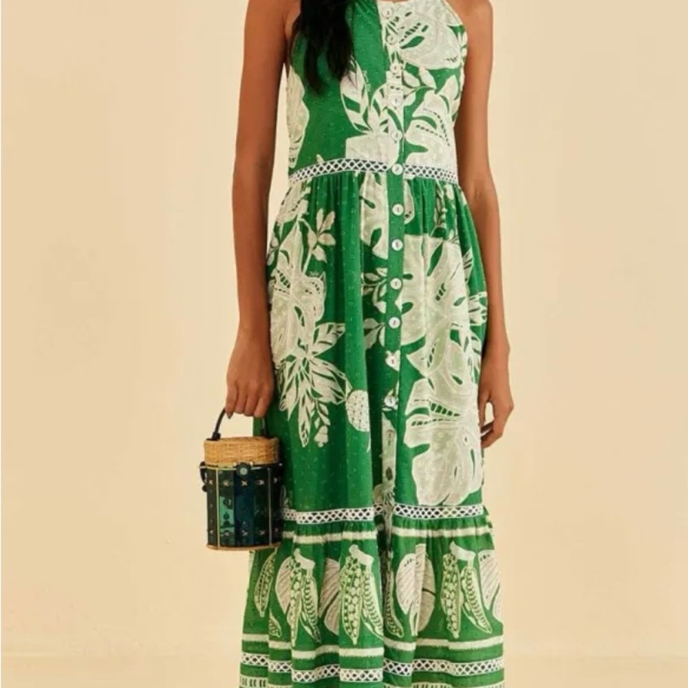 FARM Rio Green Botanical Midi Dress